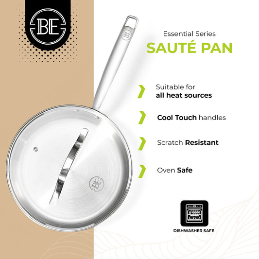 BE | LIVING Essential Serie Sauteerpan 24 cm (Drielaags roestvrij staal)