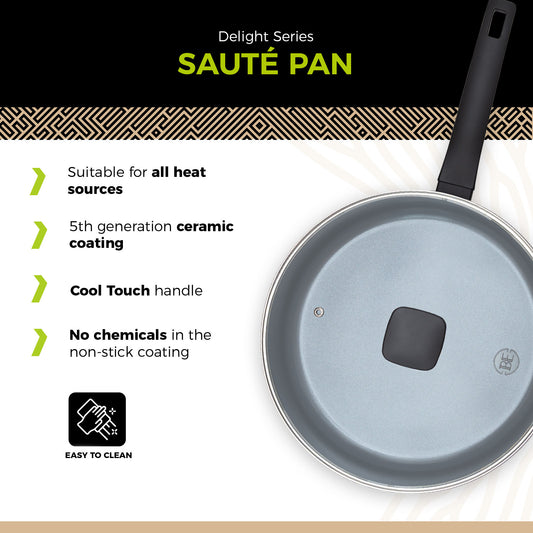 BE | LIVING Delight Serie Sauteerpan met Deksel – Ø 28 cm – Zwart