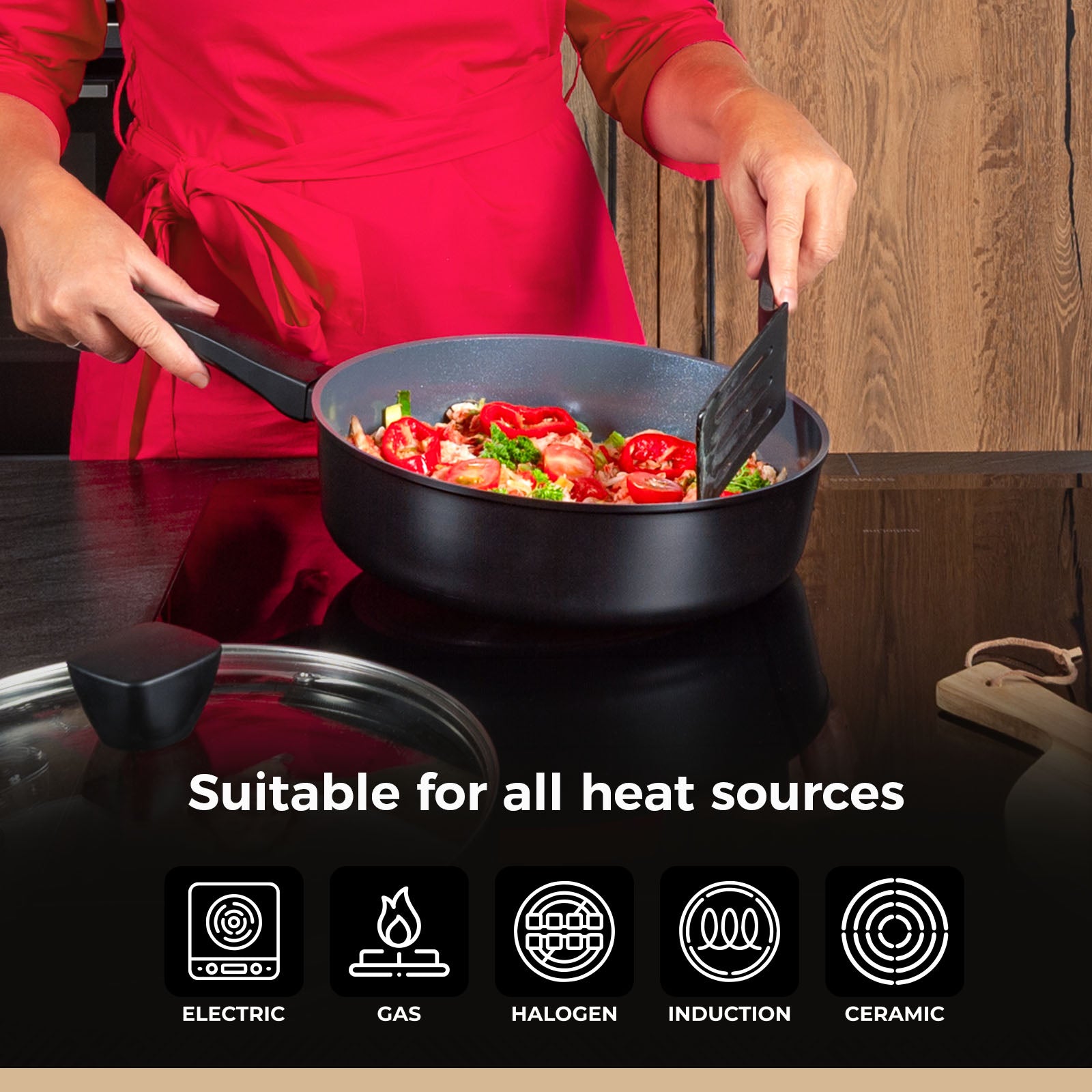 BE | LIVING Delight Serie Sauteerpan met Deksel – Ø 28 cm – Zwart