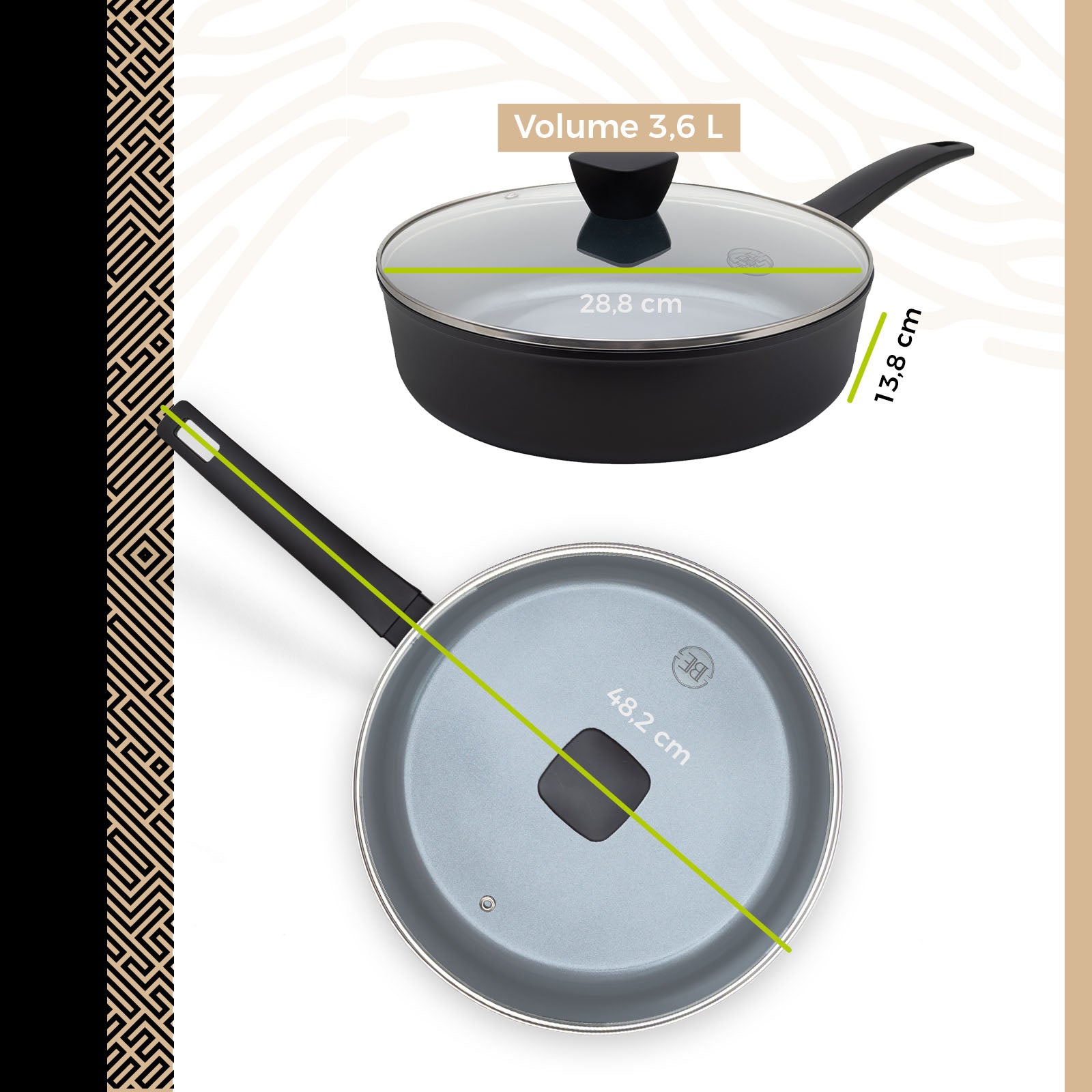 BE | LIVING Delight Serie Sauteerpan met Deksel – Ø 28 cm – Zwart
