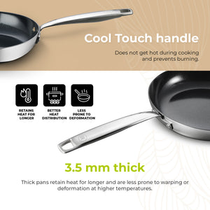 BE Living Essential Serie 3-delige Zwarte Roestvrijstalen Koekenpannenset + Wok van 4 L met Deksel (28 cm)