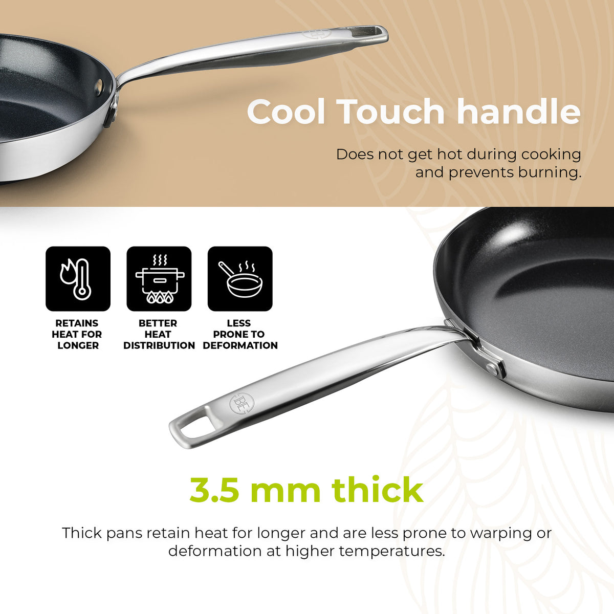 BE Living Essential Serie 3-delige Zwarte Roestvrijstalen Koekenpannenset + Wok van 4 L met Deksel (28 cm)