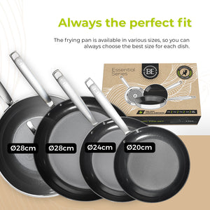 BE Living Essential Serie 3-delige Zwarte Roestvrijstalen Koekenpannenset + Wok van 4 L met Deksel (28 cm)