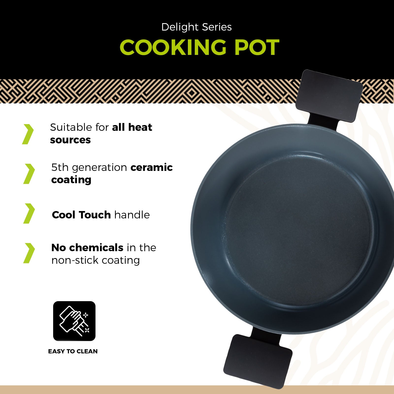 BE | LIVING Delight Serie Braadpan met Deksel – Ø 24 cm – Zwart