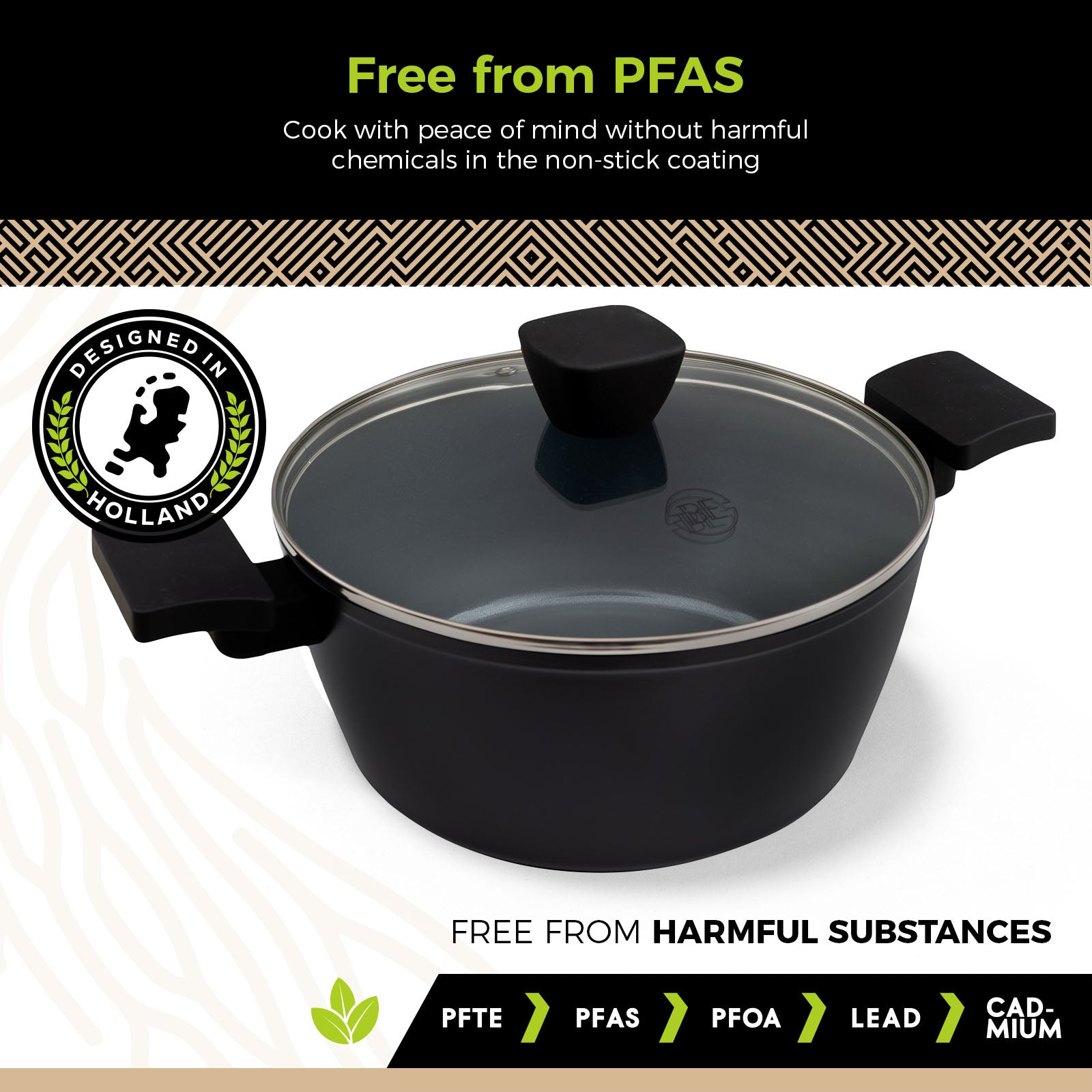 BE | LIVING Delight Serie Braadpan met Deksel – Ø 24 cm – Zwart