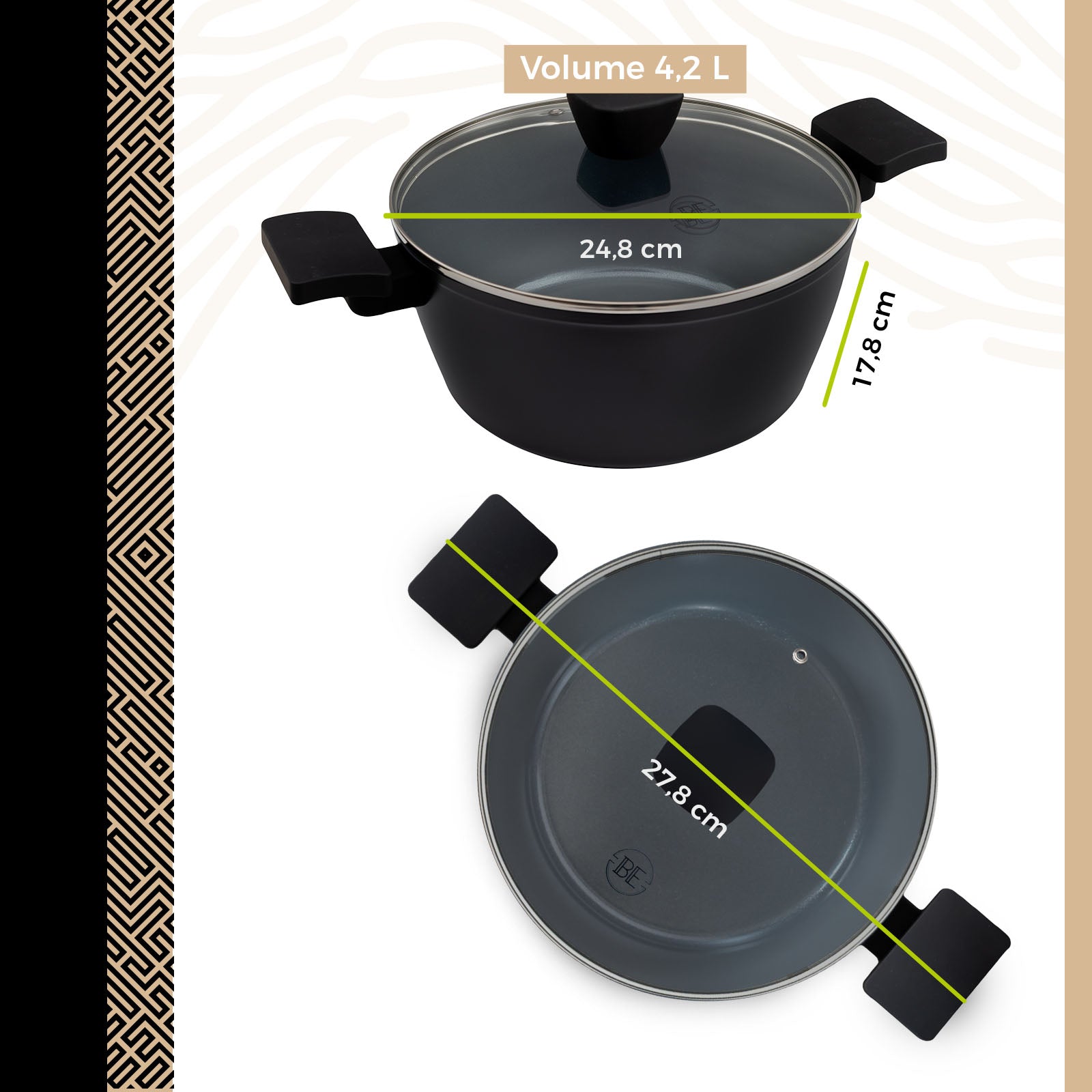 BE | LIVING Delight Serie Braadpan met Deksel – Ø 24 cm – Zwart