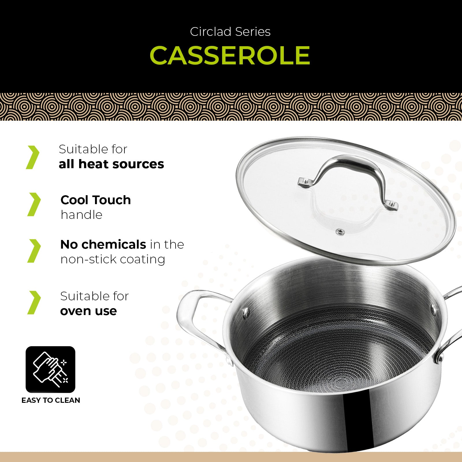 BE | LIVING CIRCLAD Serie Braadpan met Deksel 5 qt / 8,5"/ 24 cm
