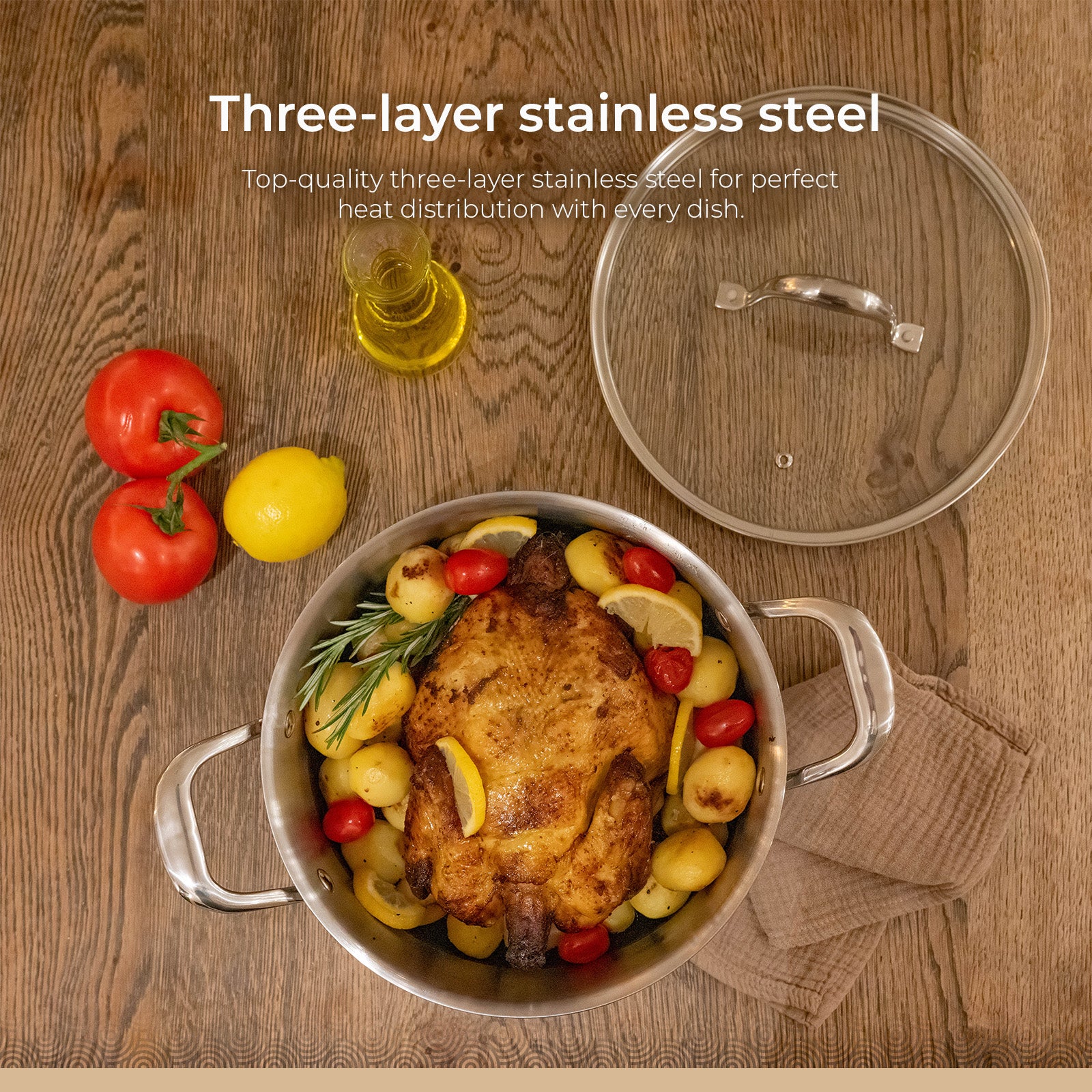 BE | LIVING CIRCLAD Serie Braadpan met Deksel 5 qt / 8,5"/ 24 cm