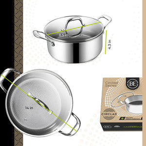 BE | LIVING CIRCLAD Serie Braadpan met Deksel 5 qt / 8,5"/ 24 cm