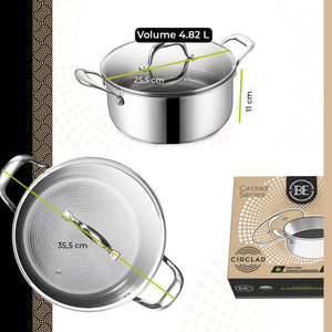 BE Living CIRCLAD Serie Braadpan van 4,5 L met Hybride Antiaanbaklaag en Deksel – Ø 24 cm