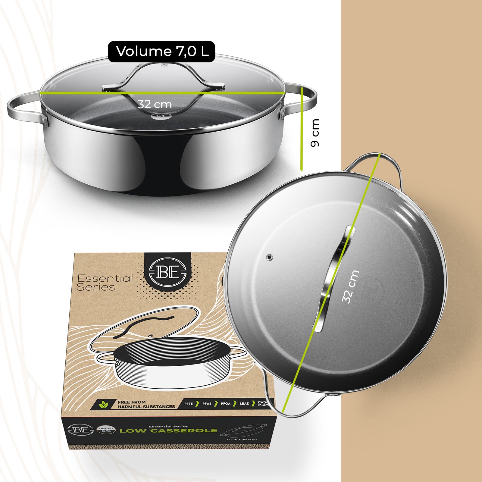 BE | LIVING Essential Serie Stainless Steel Black Hapjespan met deksel Ø 32 cm
