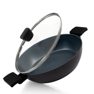 BE | LIVING Delight Serie Lage Braadpan met Deksel – Ø 28 cm – Zwart