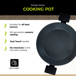 BE | LIVING Delight Serie Lage Braadpan met Deksel – Ø 28 cm – Zwart