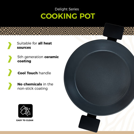 BE | LIVING Delight Serie Lage Braadpan met Deksel – Ø 28 cm – Zwart