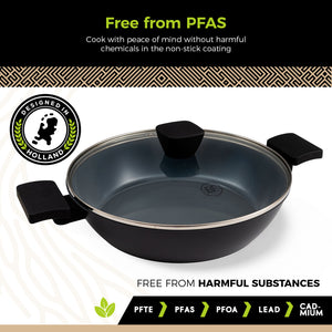 BE | LIVING Delight Serie Lage Braadpan met Deksel – Ø 28 cm – Zwart