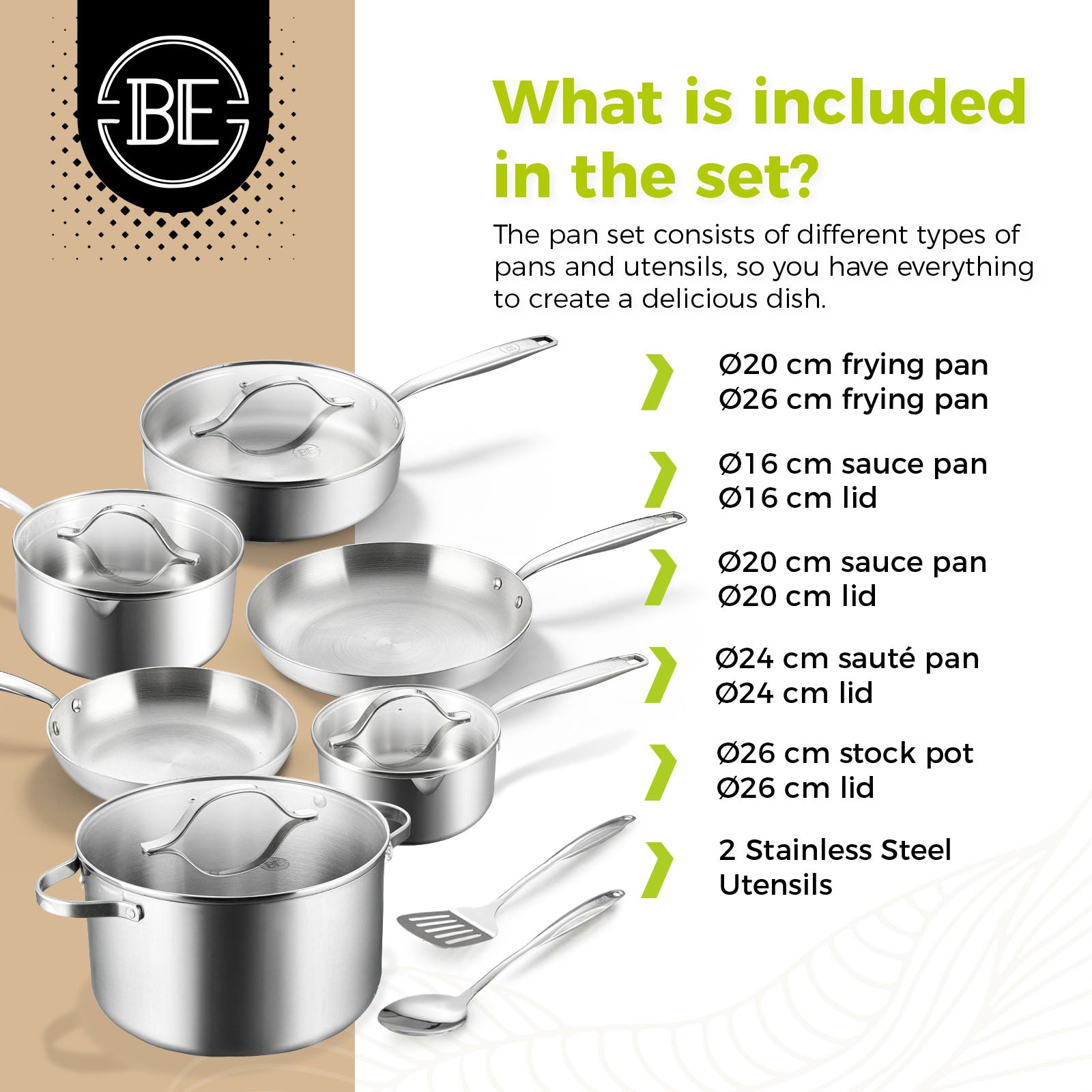 BE | LIVING Essential Serie 12-delige kookset (Drielaags roestvrij staal)