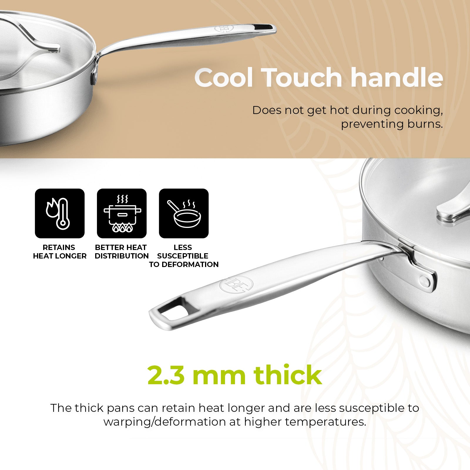 BE | LIVING Essential Serie Sauteerpan 24 cm (Drielaags roestvrij staal)