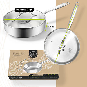 BE | LIVING Essential Serie Sauteerpan 24 cm (Drielaags roestvrij staal)