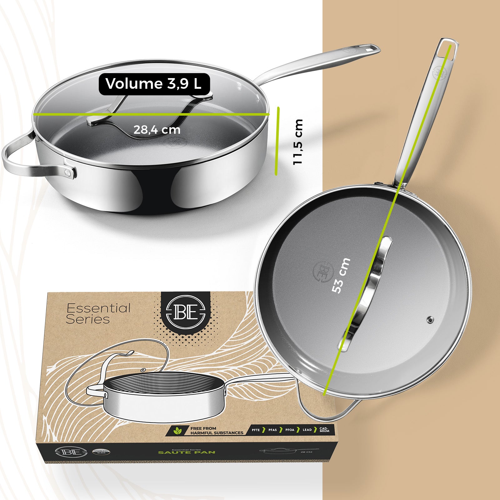 BE | LIVING Essential Serie Stainless Steel Black Hapjespan met deksel Ø 28 cm