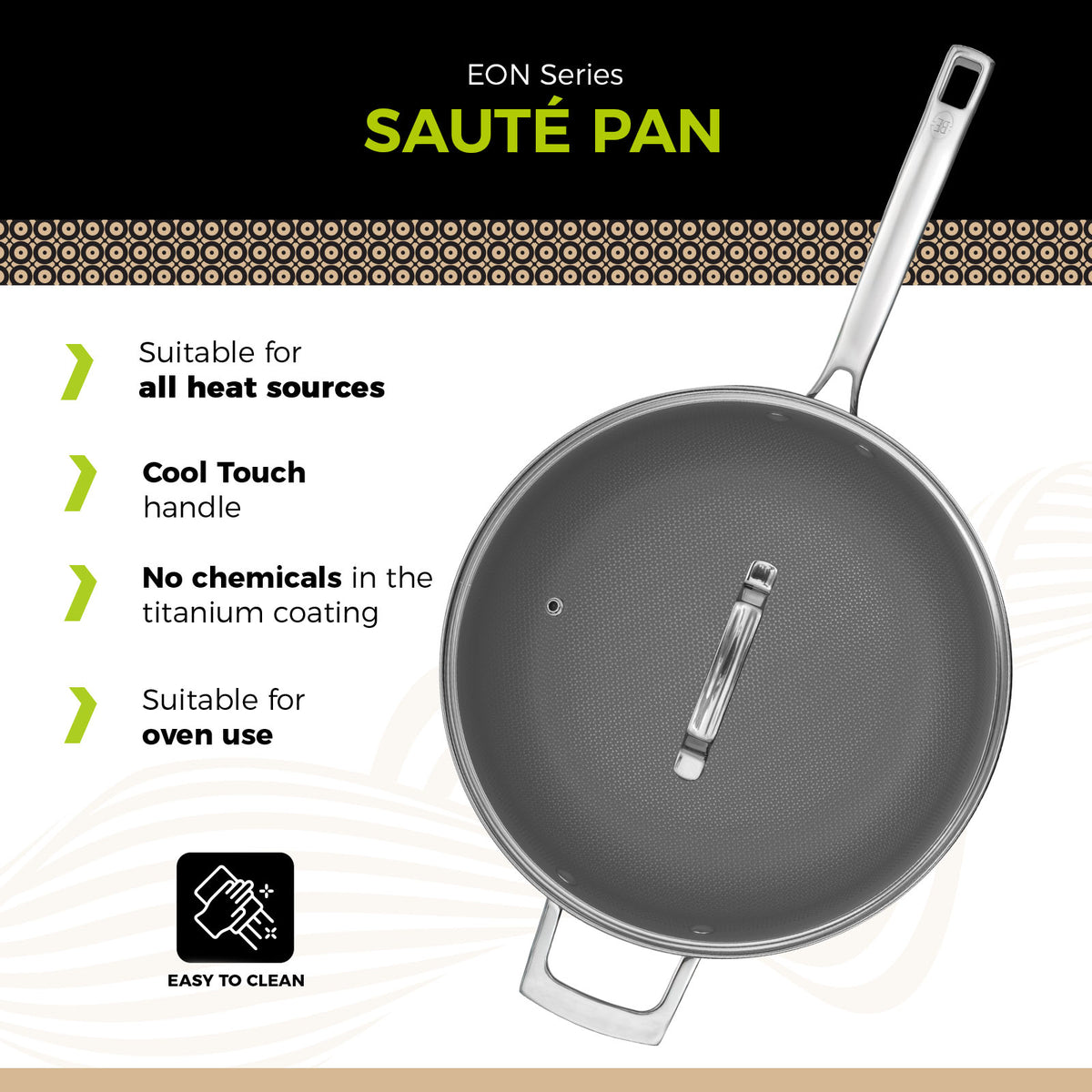 BE Living Eon Serie Sauteerpan met Deksel – 4 L / Ø 28 cm (Titanium)