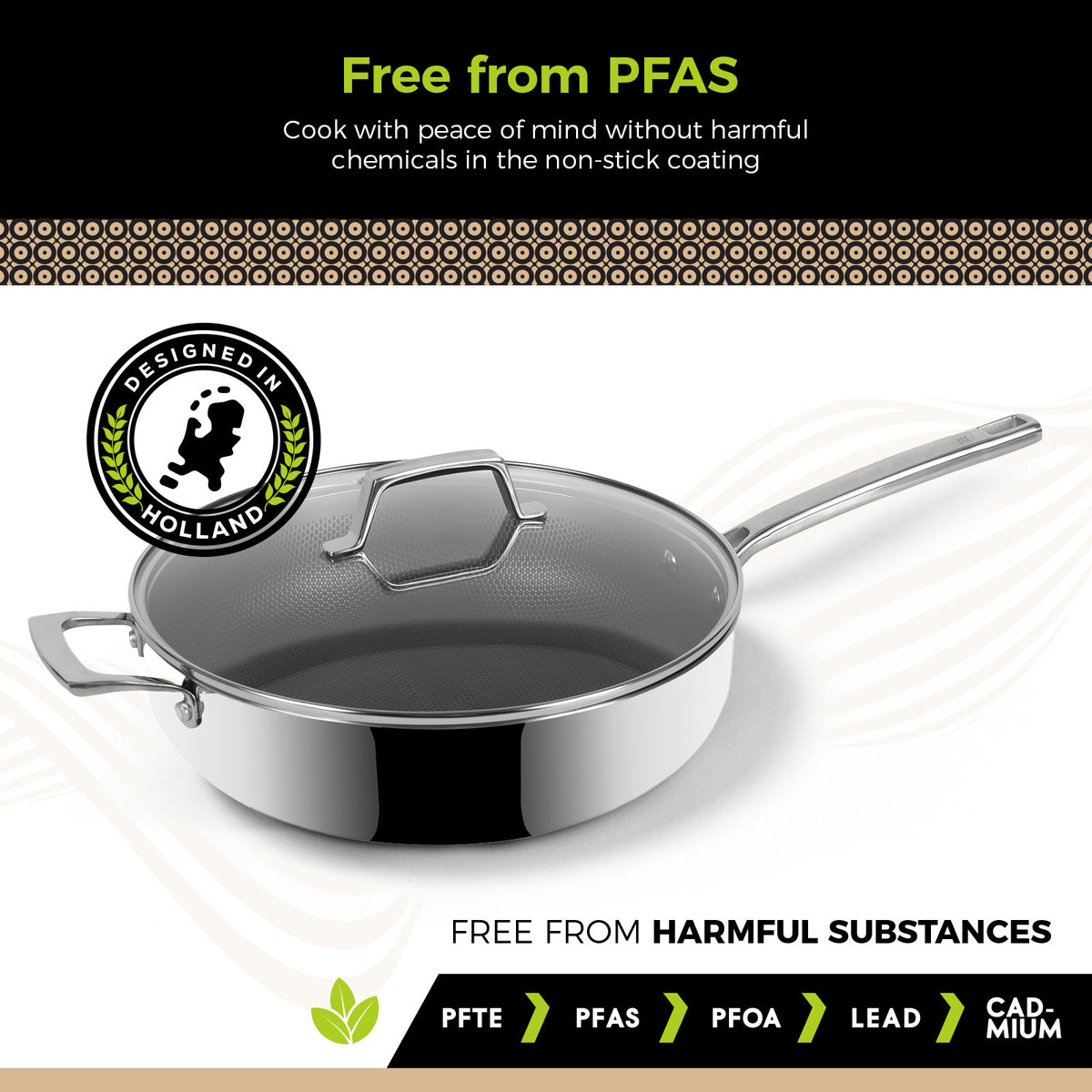 BE Living Eon Serie Sauteerpan met Deksel – 4 L / Ø 28 cm (Titanium)