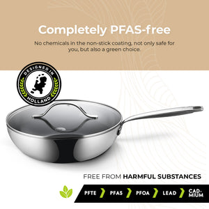 BE | LIVING Essential Serie Stainless Steel Black Wokpan met deksel Ø 28 cm