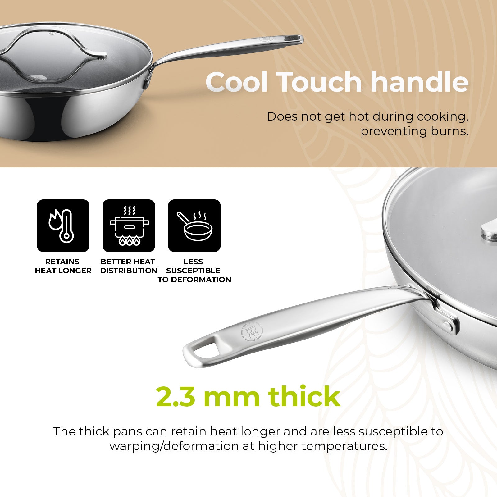 BE | LIVING Essential Serie Stainless Steel Black Wokpan met deksel Ø 28 cm