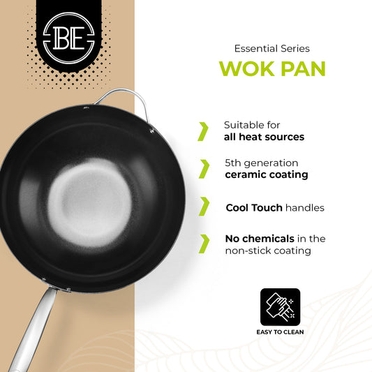 BE | LIVING Essential Serie Stainless Steel Black Wokpan Ø 32 cm