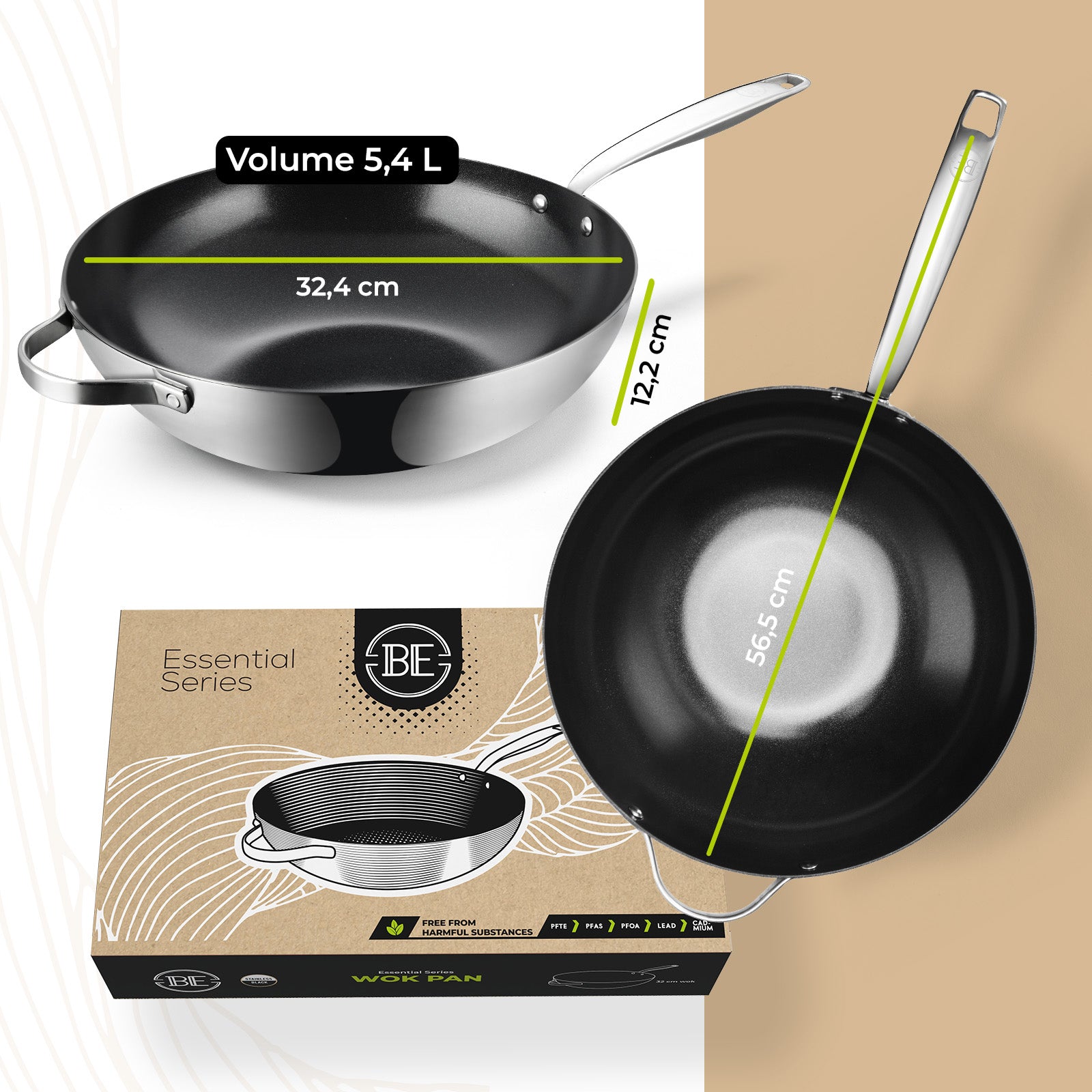 BE | LIVING Essential Serie Stainless Steel Black Wokpan Ø 32 cm